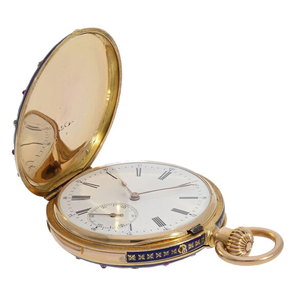 Swiss gold enamel and diamond-set pocket watch Circa 1860 Swiss gold enamel and diamond-set pocket watch Circa 1860