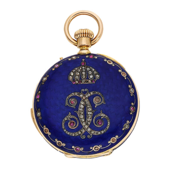 Swiss gold enamel and diamond-set pocket watch Circa 1860 Swiss gold enamel and diamond-set pocket watch Circa 1860