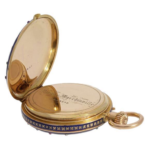 Swiss gold enamel and diamond-set pocket watch Circa 1860 Swiss gold enamel and diamond-set pocket watch Circa 1860