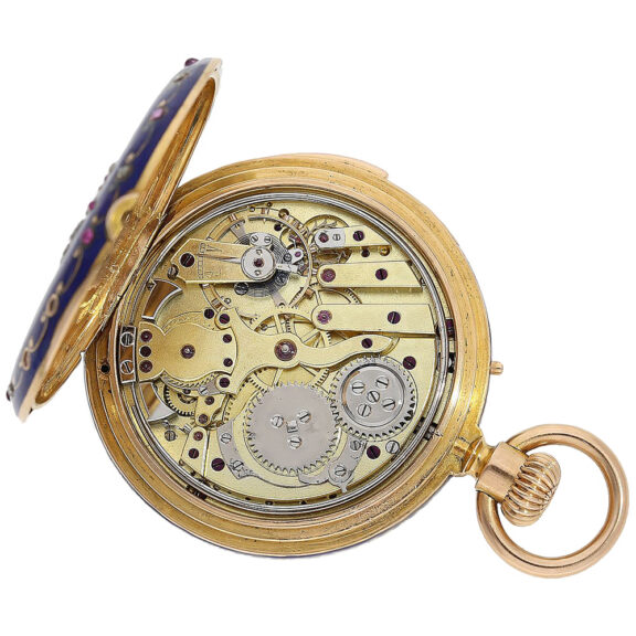 Swiss gold enamel and diamond-set pocket watch Circa 1860 Swiss gold enamel and diamond-set pocket watch Circa 1860