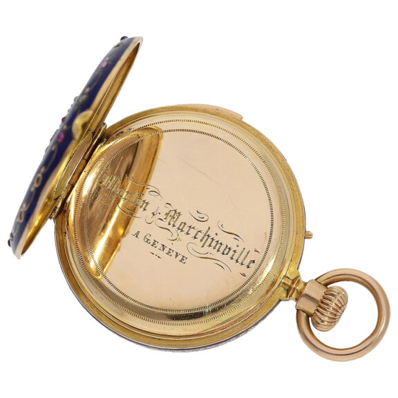 Swiss gold enamel and diamond-set pocket watch Circa 1860 Swiss gold enamel and diamond-set pocket watch Circa 1860