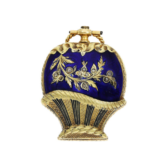 Swiss gold and enamel form watch with diamonds Circa 1820 Swiss gold and enamel form watch with diamonds Circa 1820