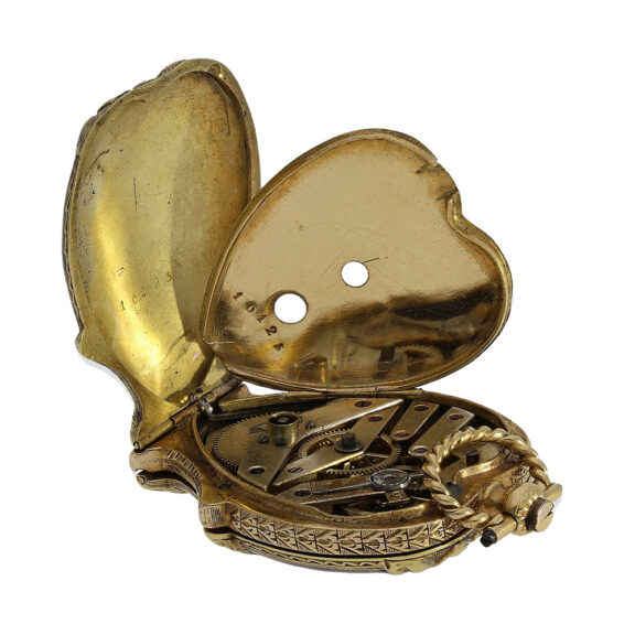 Swiss gold and enamel form watch with diamonds Circa 1820 Swiss gold and enamel form watch with diamonds Circa 1820