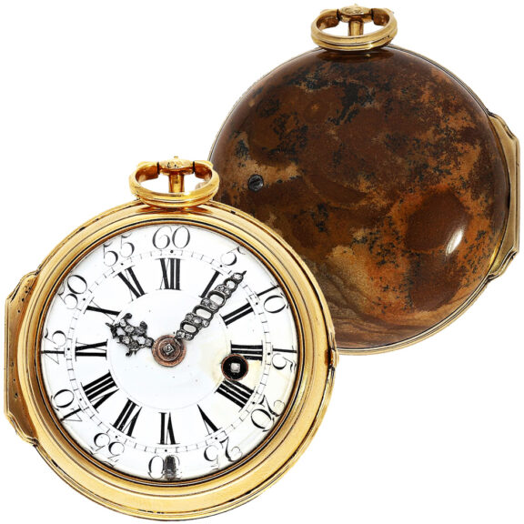 French 18K gold pocket watch with agate case Circa 1750 French 18K gold pocket watch with agate case Circa 1750