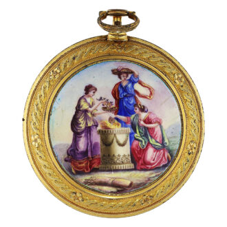 English complicated coach clock with enamel painting Circa 1790