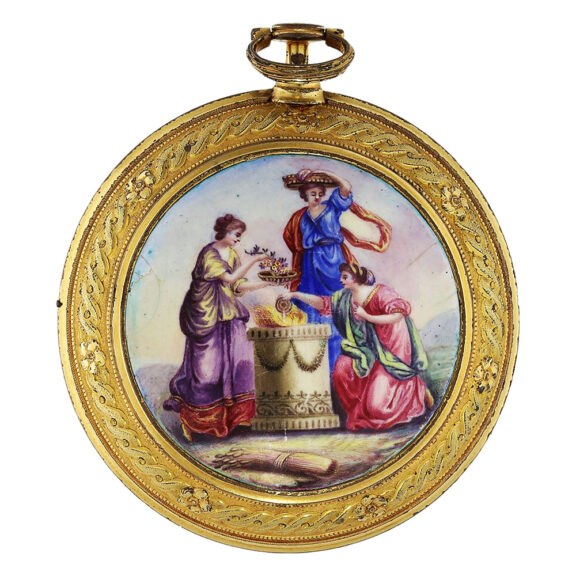 English complicated coach clock with enamel painting Circa 1790