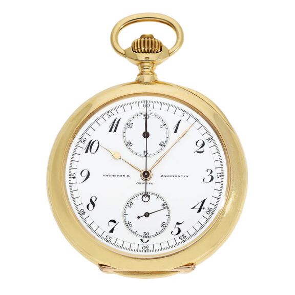 Swiss gold chronograph pocket chronometer with register Circa 1910 Swiss gold chronograph pocket chronometer with register Circa 1910