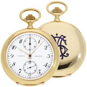 Swiss gold chronograph pocket chronometer with register Circa 1910