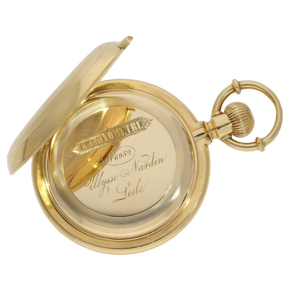 Swiss 18K gold hunting cased chronometer with date Circa 1880 Swiss 18K gold hunting cased chronometer with date Circa 1880