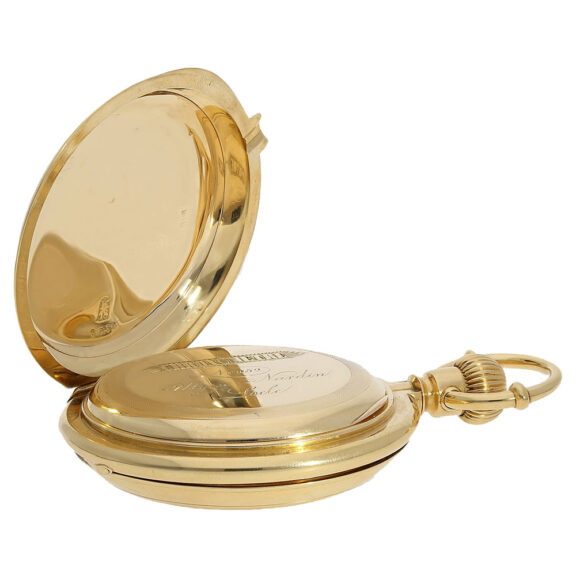 Swiss 18K gold hunting cased chronometer with date Circa 1880 Swiss 18K gold hunting cased chronometer with date Circa 1880