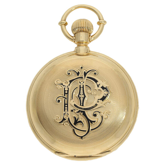 Swiss 18K gold hunting cased chronometer with date Circa 1880 Swiss 18K gold hunting cased chronometer with date Circa 1880