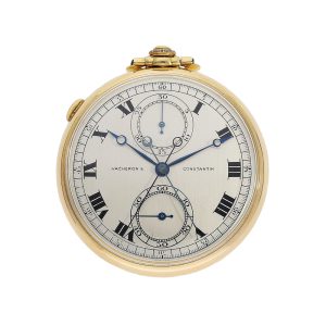 Swiss gold split-seconds chronograph pocket watch from the 1930s