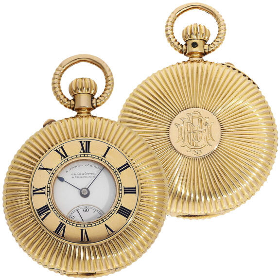 German rare decorated gold half-hunting cased watch Circa 1883
