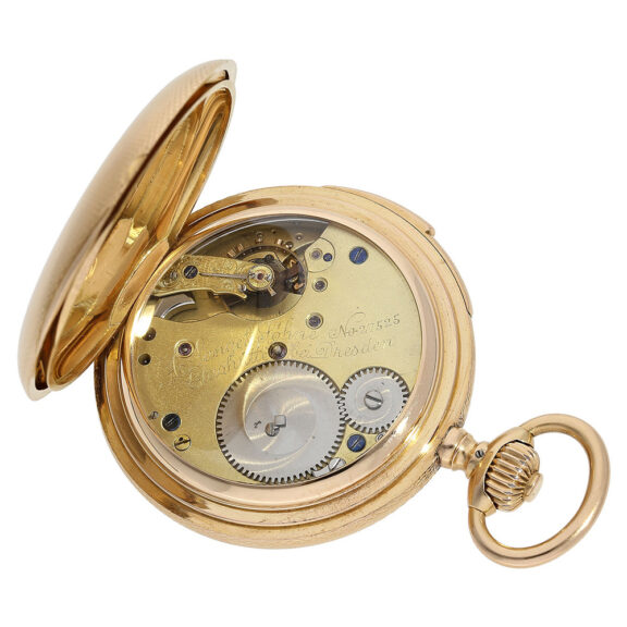 German pink gold hunting cased repeating watch Circa 1889 German pink gold hunting cased repeating watch Circa 1889