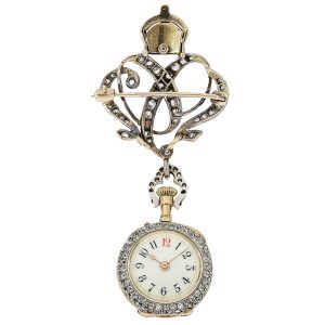 French gold miniature diamond-set pendant watch Circa 1910
