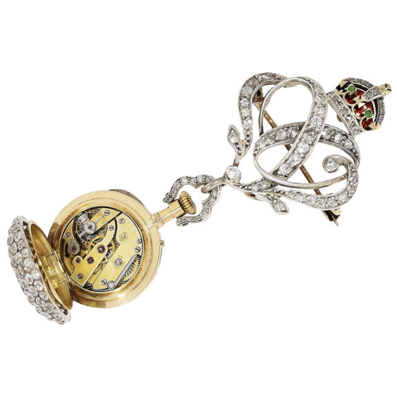 French gold miniature diamond-set pendant watch Circa 1910 French gold miniature diamond-set pendant watch Circa 1910