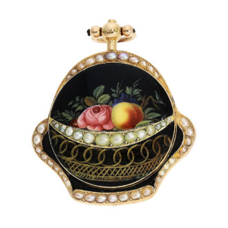 Swiss gold, enamel and pearl-set basket-form verge watch Circa 1800