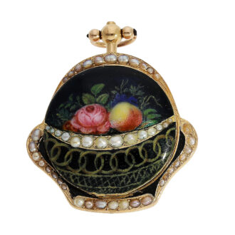 Swiss gold, enamel and pearl-set basket-form verge watch Circa 1800