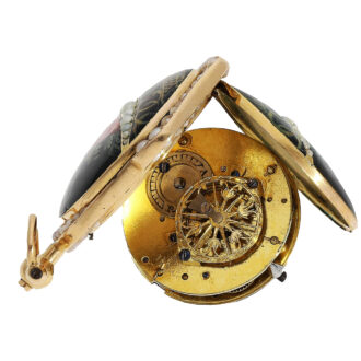 Swiss gold, enamel and pearl-set basket-form verge watch Circa 1800