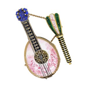 Swiss gold and enamel mandolin form watch Circa 1800