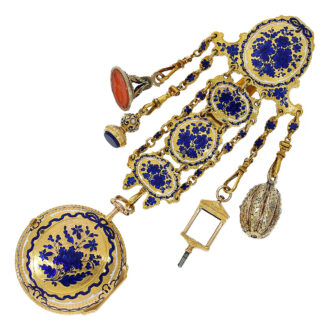 English 18K gold and enamel watch with chatelaine Circa 1750
