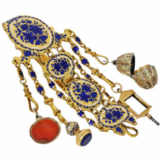 English 18K gold and enamel watch with chatelaine Circa 1750
