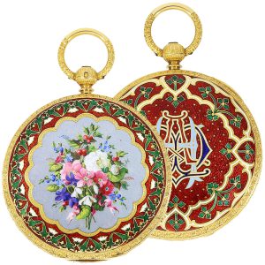 English gold and enamel watch with five time zones Circa 1869