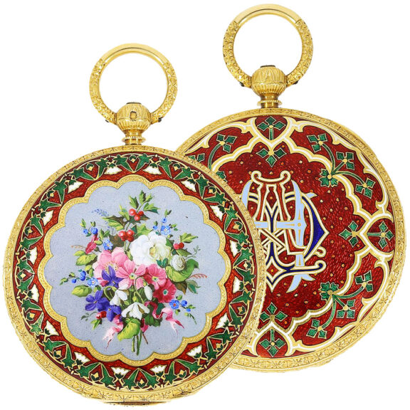 English gold and enamel watch with five time zones Circa 1869