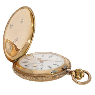 Swiss 14 carat rose gold hunting cased precision watch Circa 1900