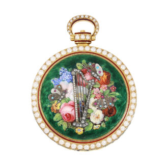 Swiss gold and enamel watch with visible balance Circa 1830