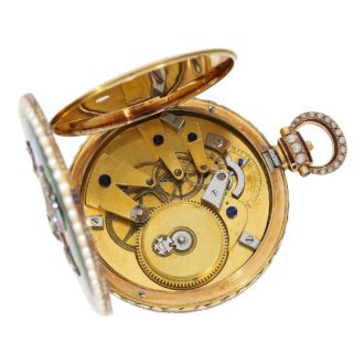 Swiss gold and enamel watch with visible balance Circa 1830