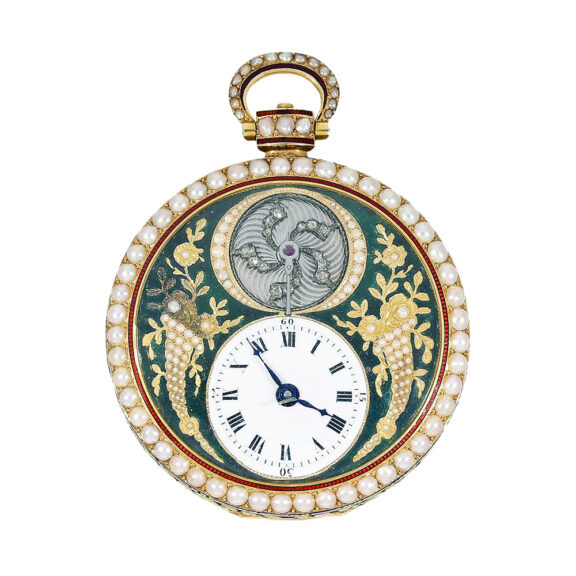 Swiss gold and enamel watch with visible balance Circa 1830 Swiss gold and enamel watch with visible balance Circa 1830