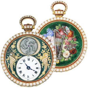 Swiss gold and enamel watch with visible balance Circa 1830