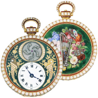 Swiss gold and enamel watch with visible balance Circa 1830