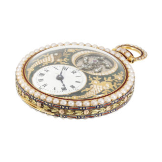 Swiss gold and enamel watch with visible balance Circa 1830