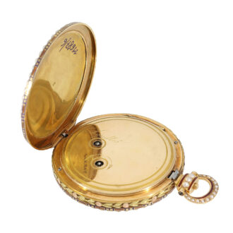 Swiss gold and enamel watch with visible balance Circa 1830