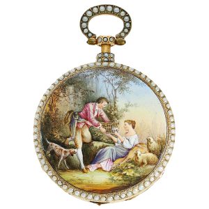 Swiss gold and enamel repeating musical pocket watch Circa 1870