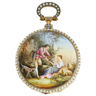 Swiss gold and enamel repeating musical pocket watch Circa 1870