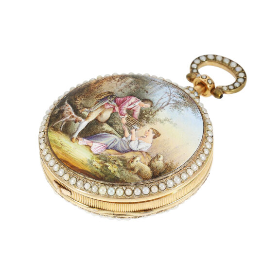 Swiss gold and enamel repeating musical pocket watch Circa 1870 Swiss gold and enamel repeating musical pocket watch Circa 1870