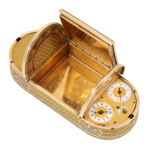 Swiss snuffbox with watch and musical movement Circa 1810