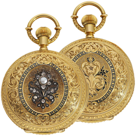 Swiss gold quarter repeating lever with automaton Circa 1880 Swiss gold quarter repeating lever with automaton Circa 1880