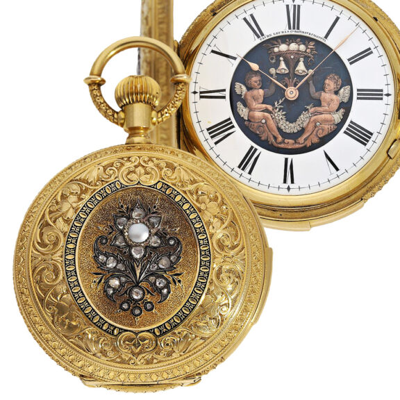 Swiss gold quarter repeating lever with automaton Circa 1880