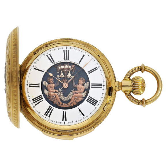 Swiss gold quarter repeating lever with automaton Circa 1880 Swiss gold quarter repeating lever with automaton Circa 1880
