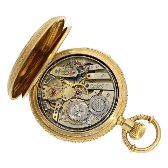 Swiss gold quarter repeating lever with automaton Circa 1880 Swiss gold quarter repeating lever with automaton Circa 1880