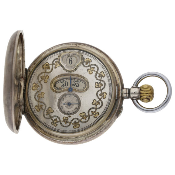 Rare Swiss silver hunting cased watch with digital time Circa 1890