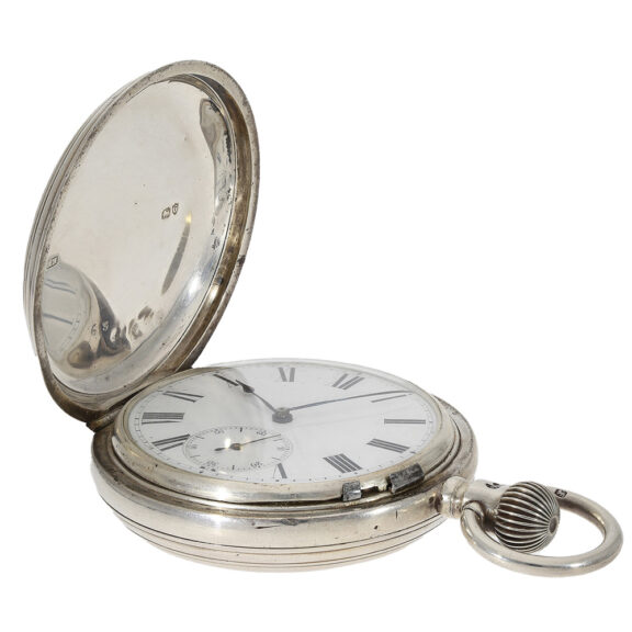 English silver keyless double-dialled pocket watch Circa 1882 English silver keyless double-dialled pocket watch Circa 1882