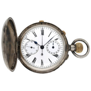 English silver pocket watch with split-seconds chronograph Circa 1890