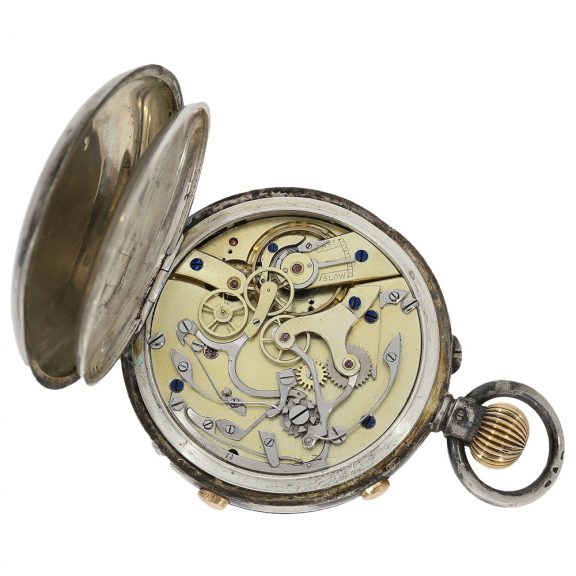 English silver pocket watch with split-seconds chronograph Circa 1890 English silver pocket watch with split-seconds chronograph Circa 1890
