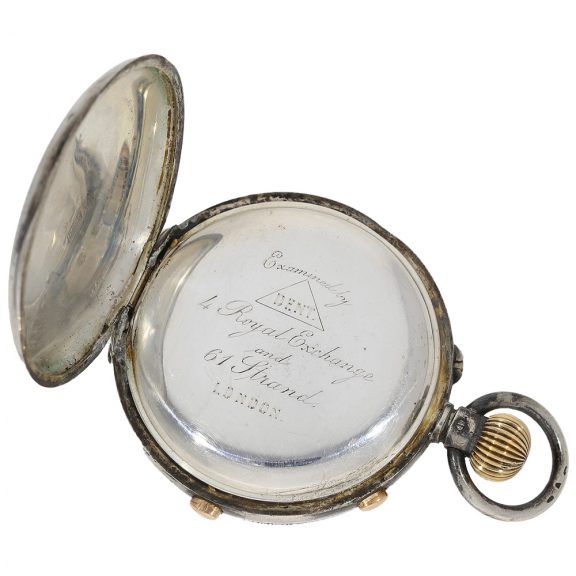 English silver pocket watch with split-seconds chronograph Circa 1890 English silver pocket watch with split-seconds chronograph Circa 1890