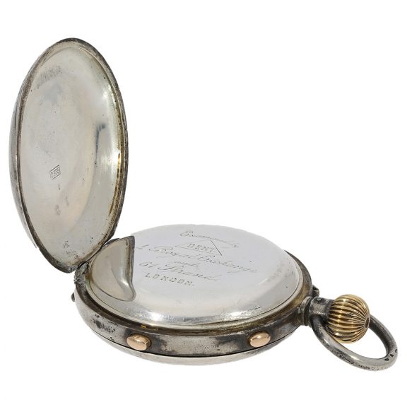 English silver pocket watch with split-seconds chronograph Circa 1890 English silver pocket watch with split-seconds chronograph Circa 1890
